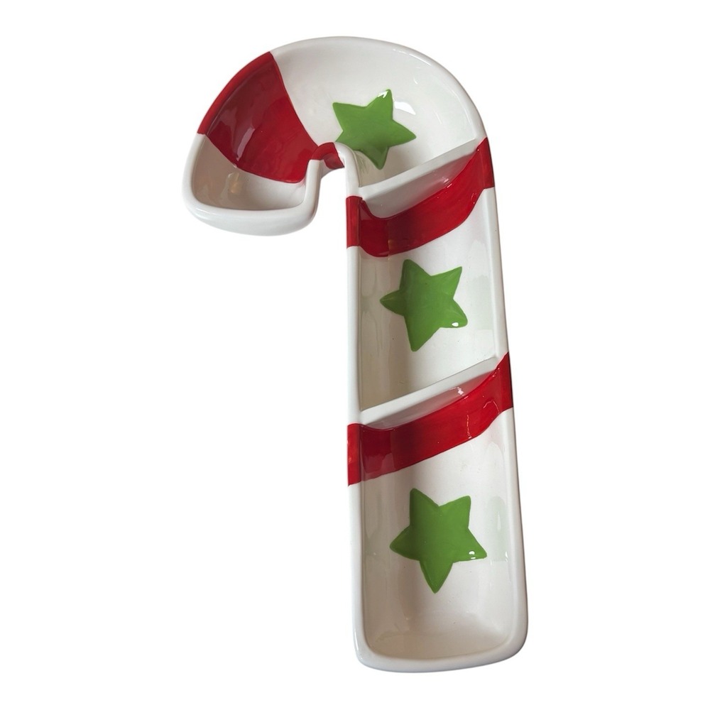 Christmas Candy Cane 3-section Ceramic Candy/Appetizer Dish Boston Warehouse